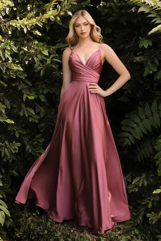 Best Seller Cinderella Divine CD7485 Slit Long Prom Dress Mauve Rose