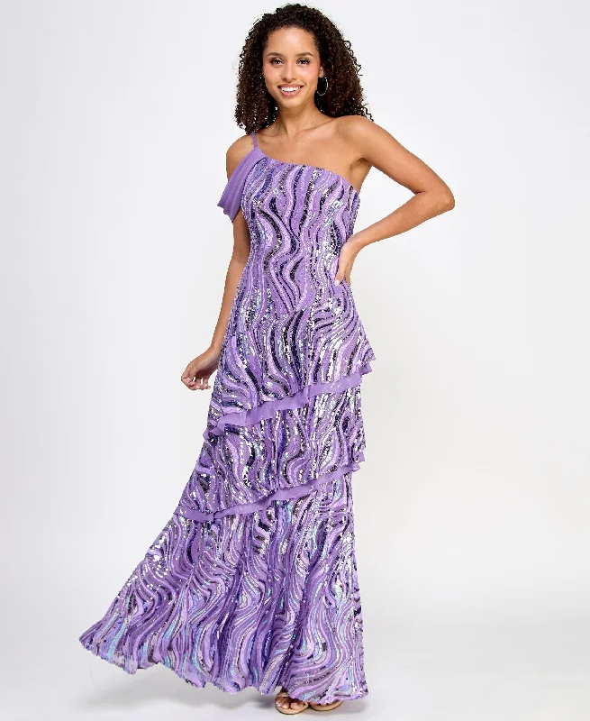 Savings Galore Morgan & Co 6129J Long Tiered Sequin Formal Prom Dress