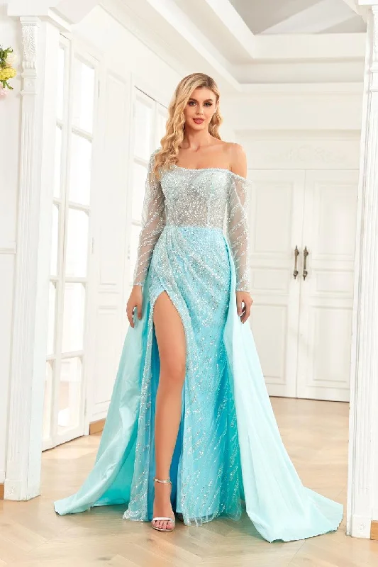 Limited Quantity High Couture NR2273 Prom Long One Shoulder Formal Dress Baby Blue