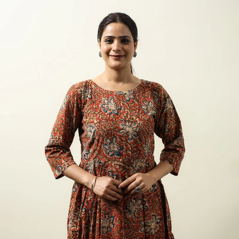 The Best Prices Orange - Kalamkari Block Printed Cotton Flared Gher Short Dress 11