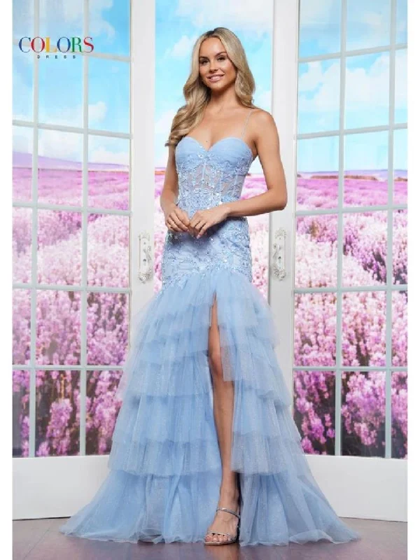 Exclusive Deal Colors 3471 Long Ruffle Formal Prom Dress
