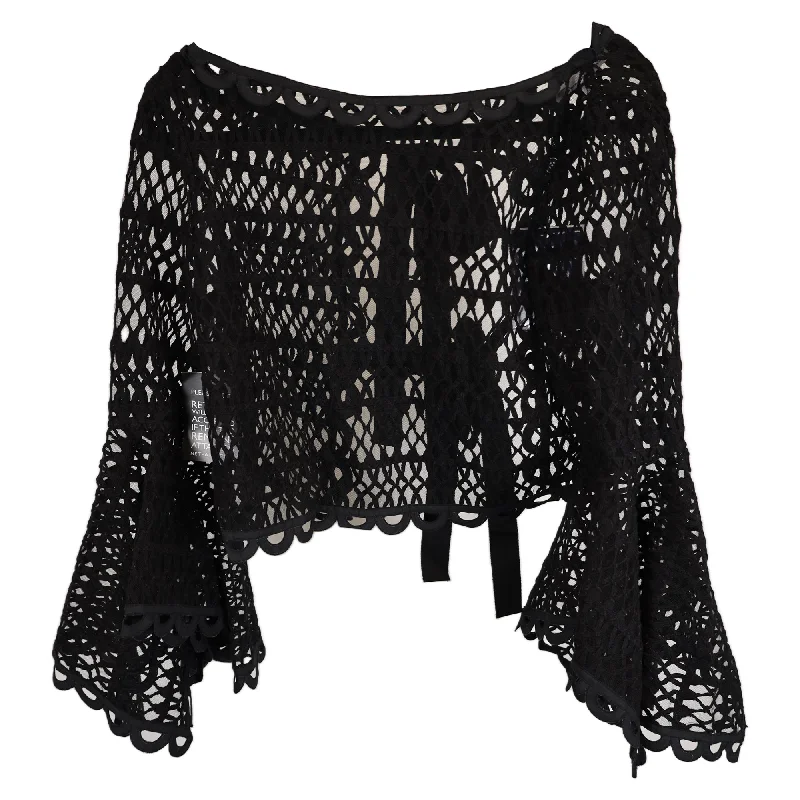 Great Bargains Oscar de la Renta Caraco Bow-Embellished Guipure Lace Top In Black Cotton