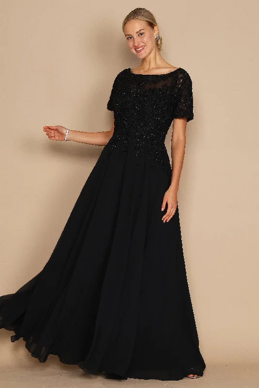 Price Reduction Short Sleeve Mother of the Bride Formal Dress Black