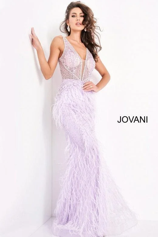 Low Prices Jovani 03023 Prom Long Sleeveless Feather Dress Lilac