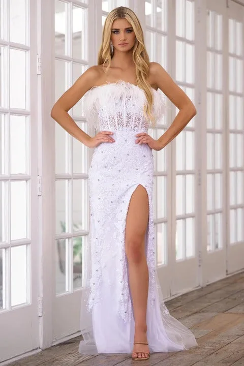 Stock Up and Save Ava Presley 39231 Long Fitted Feather Prom Gown
