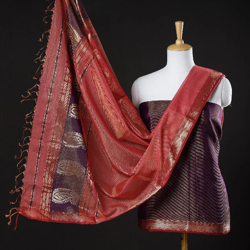 Early Access Purple - 2pc Maheshwari Silk Cotton Handloom Tissue Zari Work Suit Material Set