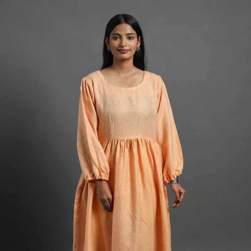 Friends and Family Sale Orange - Kashish Peach Plain Flared Woolen Dress 05