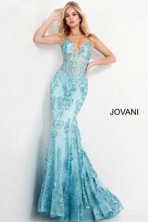 Daily Deals Jovani 3675 Prom Long Spaghetti Straps Mermaid Gown Turquoise