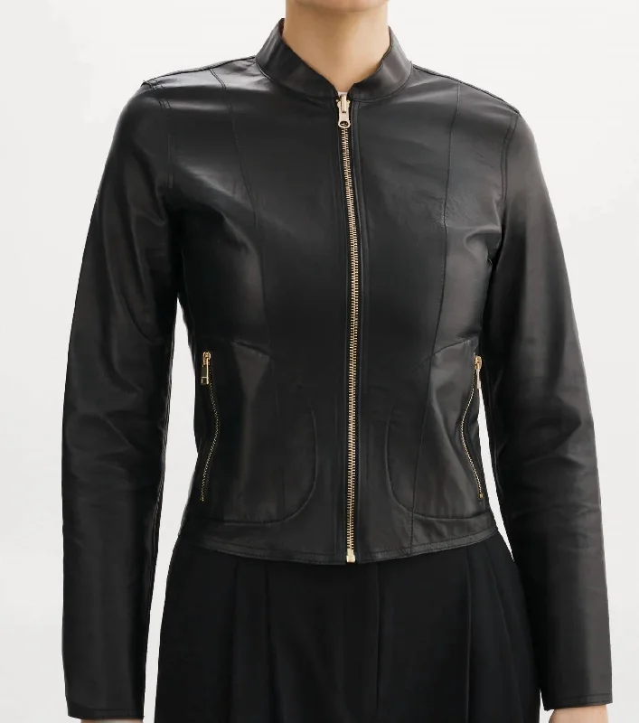 Savings Bonanza Chapin Reversible Leather Bomber Jacket In Black/gold