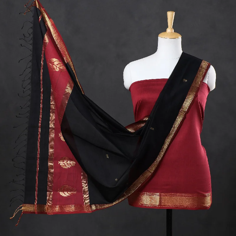 Exclusive Online Offer Red - 2pc Maheshwari Silk Handloom Suit Material Set with Zari Border