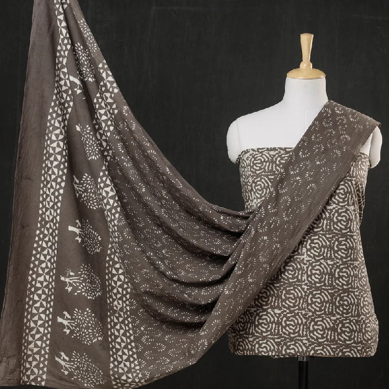Price Buster Brown - 3pc Cotton Block Printed Pipad Dress Material Set