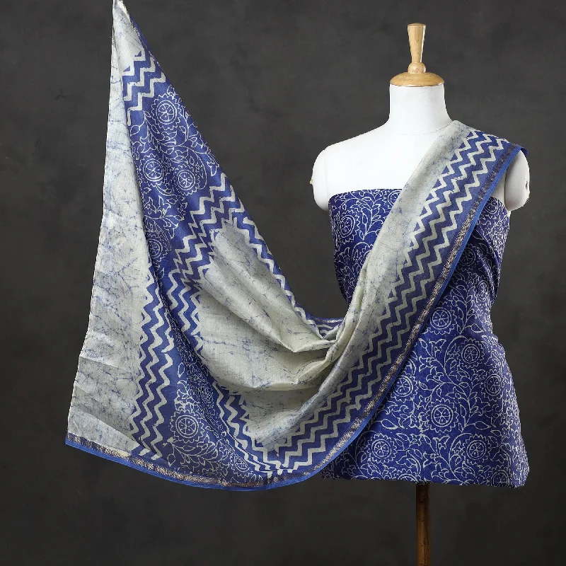 Final Clearance Blue - 2pc Maheshwari Silk Hand Batik Print Dress Material