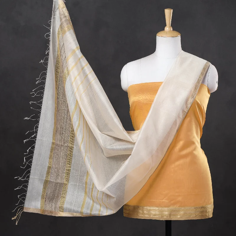 Season Finale Sale Yellow - 2pc Maheshwari Silk Handloom Suit Material Set with Zari Border