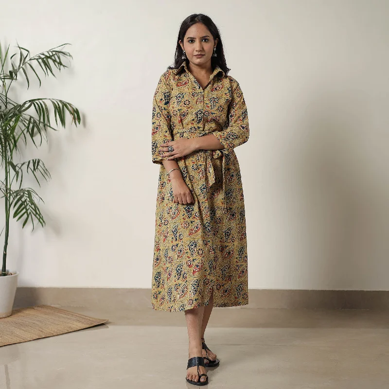 Steals and Deals Yellow - Pedana Kalamkari Block Printed Cotton Dress 12
