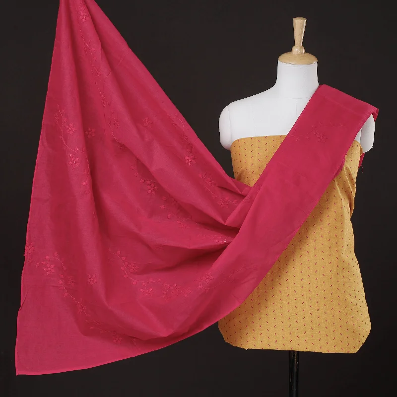 Weekend Deal Yellow - 2pc Jacquard Cotton Kurta with Applique Work Dupatta