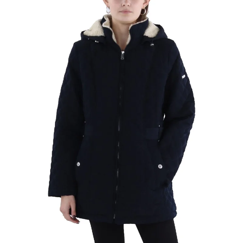Savings Event Womens Faux Fur Hooded Quilted Coat