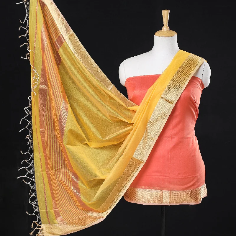 Price Smash Orange - 2pc Maheshwari Silk Handloom Zari Suit Material Set
