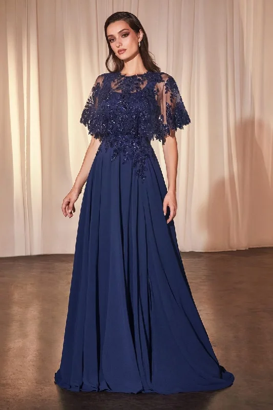 Markdowns Cinderella Divine S503 Long A Line Formal Removable Cape Dress