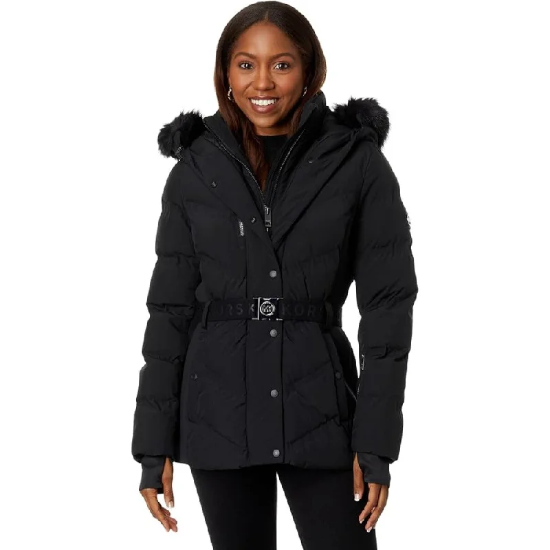 Exclusive Offers Michael Michael Kors Women's Belted Chevron Scuba Coat, Black