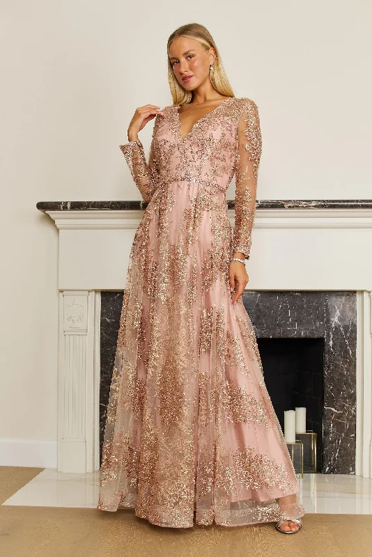 Don't Wait Long Sleeve Formal Dress Evening Gown Rose Gold