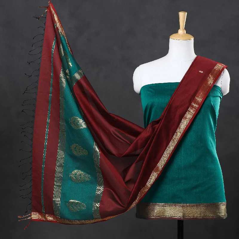 Must-Have Deals Green - 2pc Maheshwari Silk Handloom Suit Material Set with Zari Border