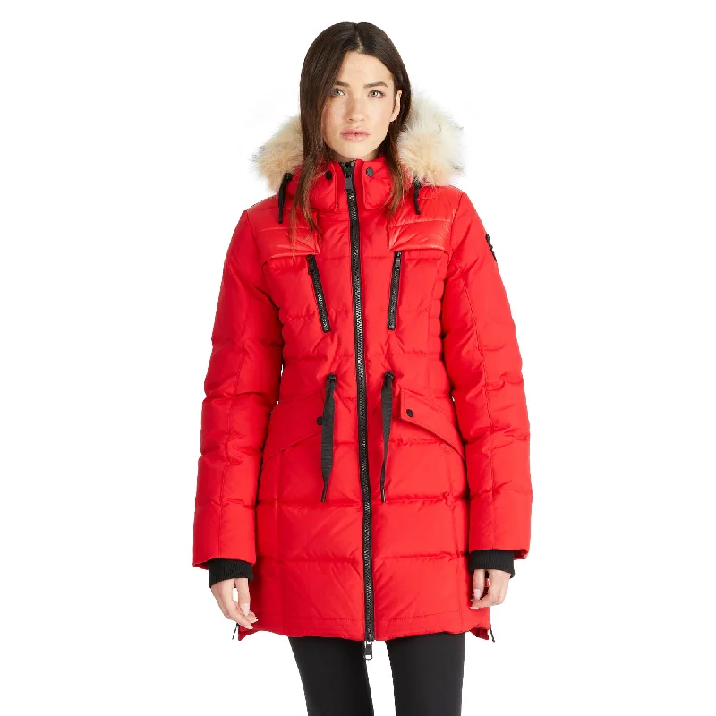 Steals and Deals Pajar Women’s Alia Mixed Media Quilted Parka with Detachable Hood and Faux Fur Trim