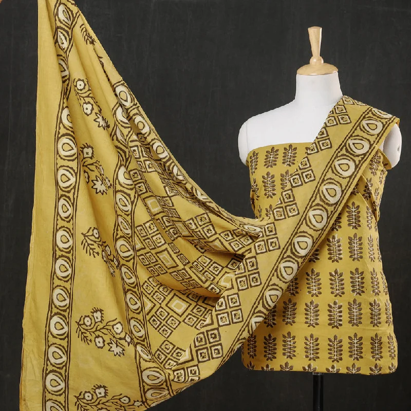 Big Savings Yellow - 3pc Cotton Block Printed Pipad Dress Material Set