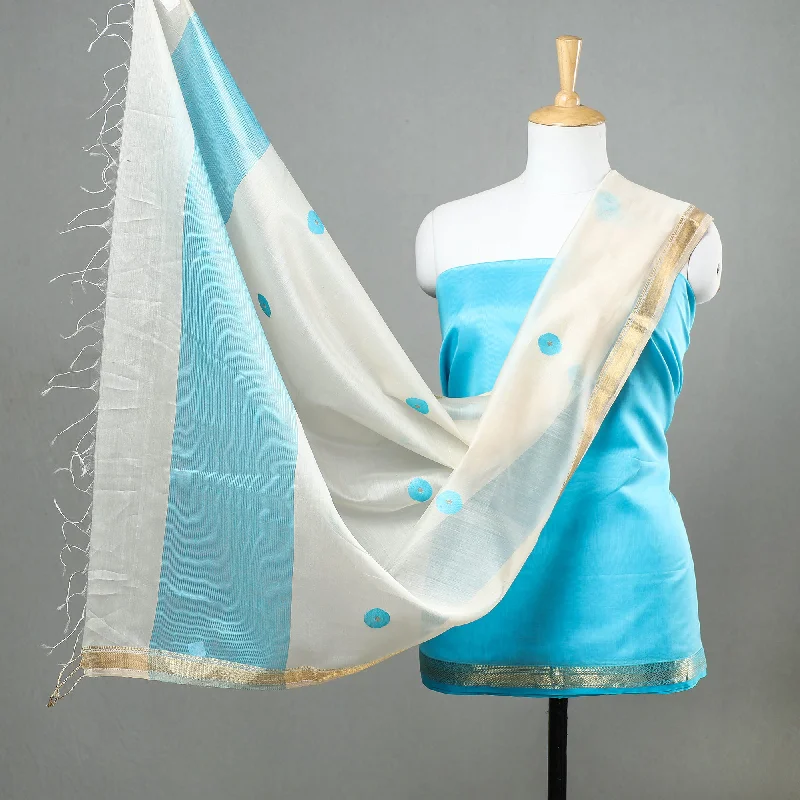 Stock Clearance Blue - Original Maheshwari Silk Pure Handloom 2pc Suit Material Set