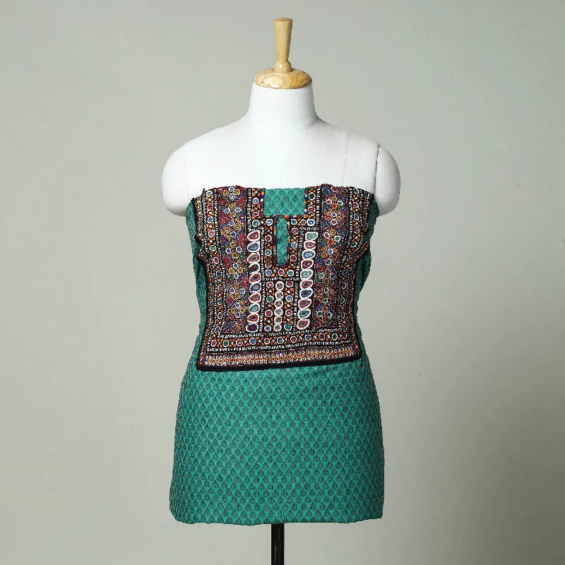 New Deals Green - Exclusive! Kutch Embroidery Work Cotton Kurta Material - 2.5 Meter