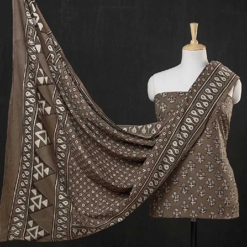 Reduced Prices Brown - 3pc Cotton Block Printed Pipad Dress Material Set