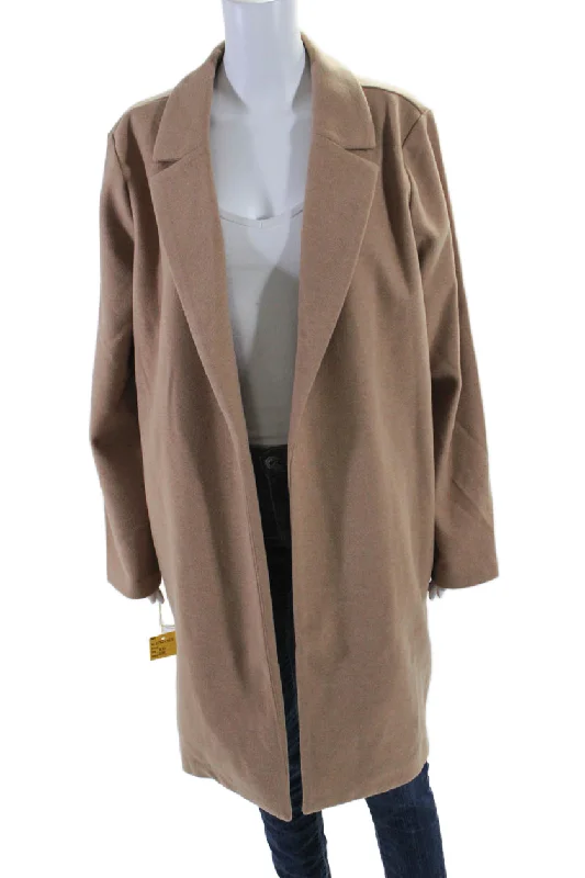 Seasonal Clearance Renuar Womens Solid Tan Open Front Long Sleeve Coat Jacket
