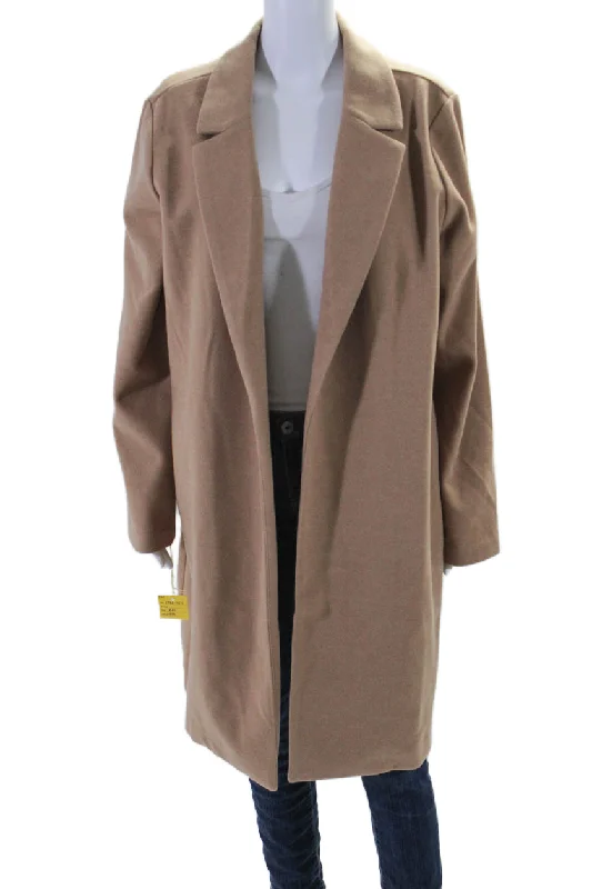 Bargain Blast Renuar Womens Solid Tan Open Front Long Sleeve Coat Jacket