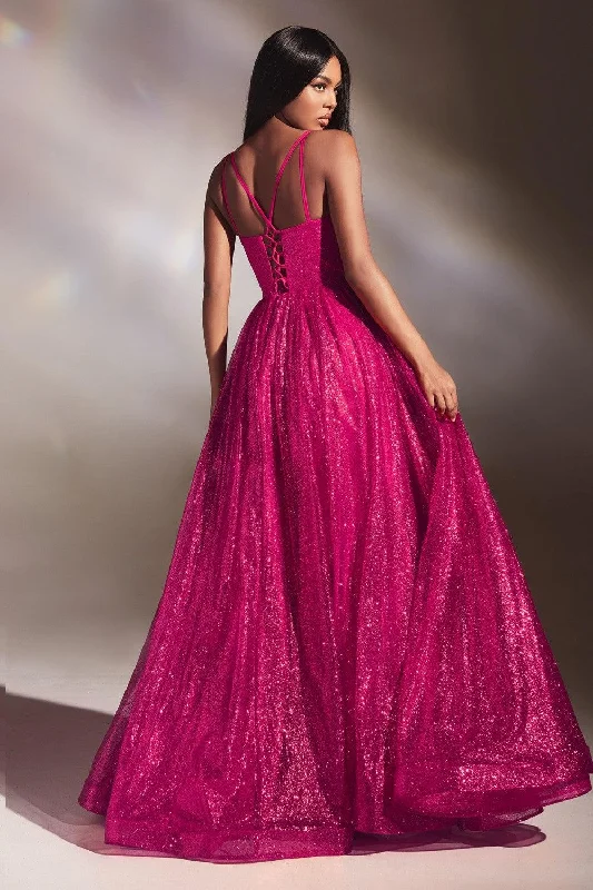 Don’t Miss Out Cinderella Divine 996 Long Layered Glittered Ball Gown Fuchsia