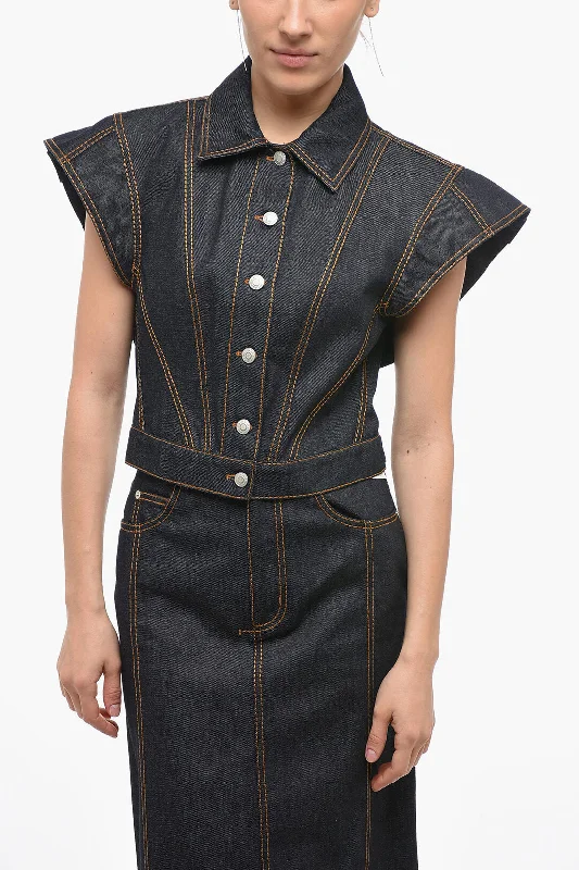 Savings Galore Alexander McQueen Denim Cropped Jacket with Flap Sleeves