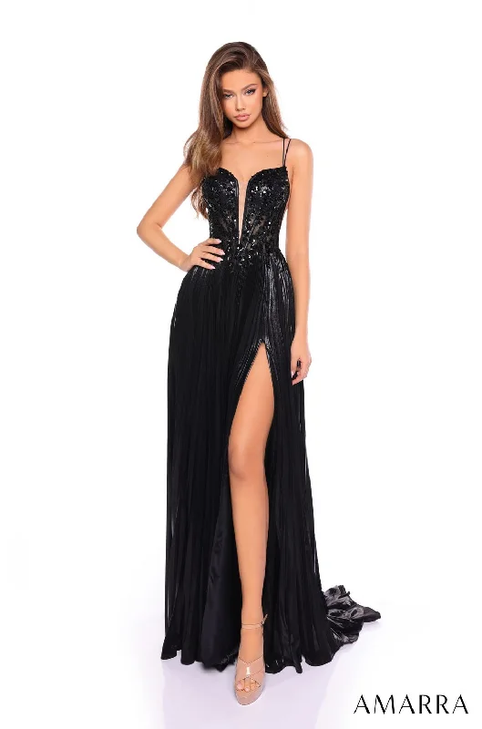 Buy Now Amarra 88113 Pleated Long Formal Metallic Prom Dress