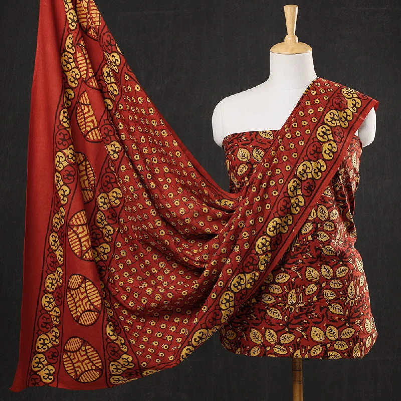 Price Drop Red - 3pc Cotton Block Printed Pipad Dress Material Set