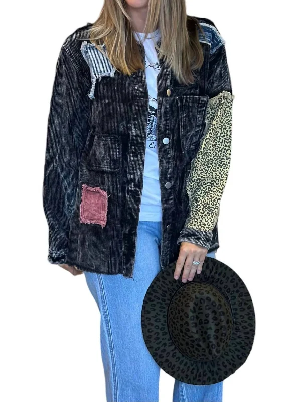 Bargain Prices Patchwork Corduroy Jacket In Distressed Black