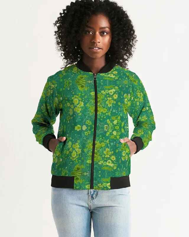 Now or Never Green lush Repeat pattern Women's Bomber Jacket
