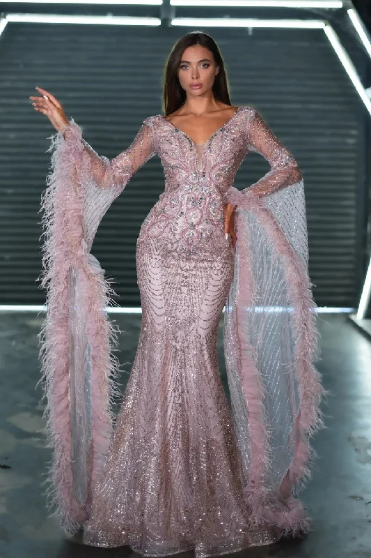 Amazing Deals Portia and Scarlett PS24938E Long Mermaid Beaded Formal Prom Dress