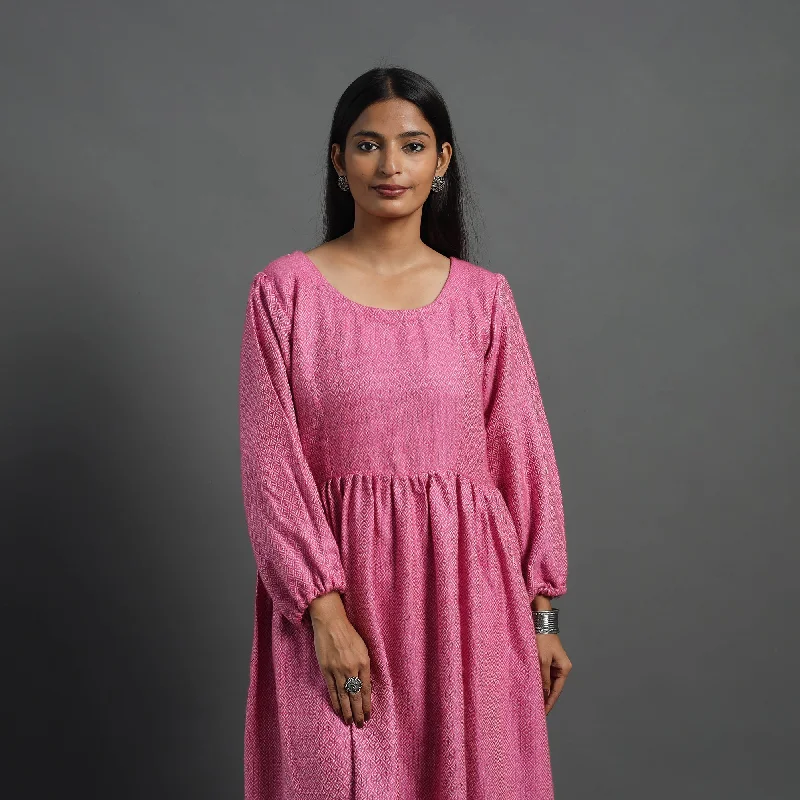Bargain Bin Mehak Rose Pink Plain Flared Woolen Dress 02