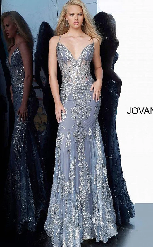 Exclusive Savings Jovani 3675 Prom Long Spaghetti Straps Mermaid Gown Ink