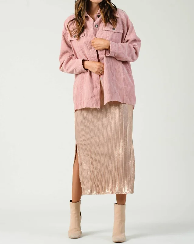 Super Deal Neve Corduroy Shacket In Pink Multi