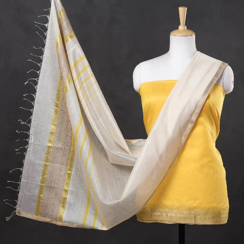 Special Buy Yellow - 2pc Maheshwari Silk Handloom Suit Material Set with Zari Border
