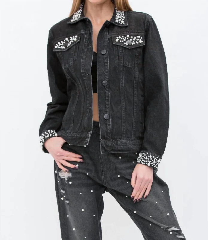 Referral Discount Pearl Embellished Jacket In Black