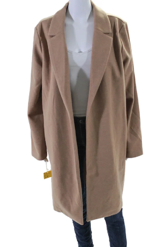 Exclusive Preview Renuar Womens Solid Tan Open Front Long Sleeve Coat Jacket