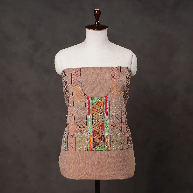 Flash Deals Brown - Lambani Embroidery Handloom Cotton Kurta Material - 2.9 Meters