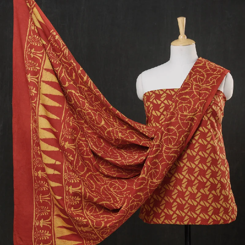 Overstock Orange - 3pc Cotton Block Printed Pipad Dress Material Set