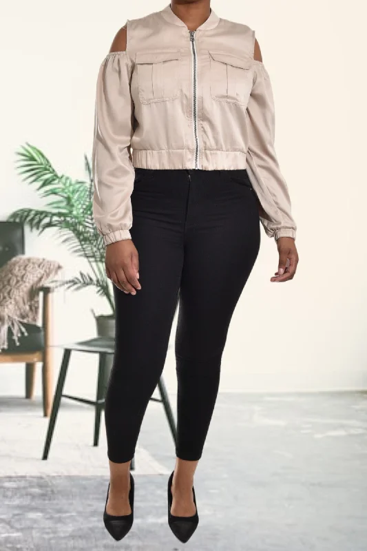 Exclusive Deal Cream Zip Back Crop Jacket