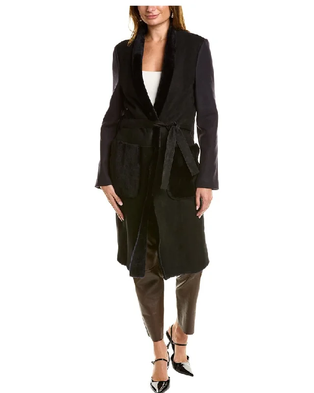 Shop and Save Piazza Sempione Leather-Trim Wool Coat