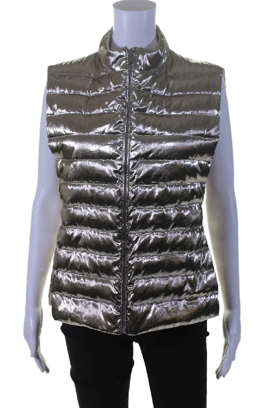Customer Appreciation Sale Seventy Womens Metallic Silver High Neck Zip Up Puffer Vest Jacket